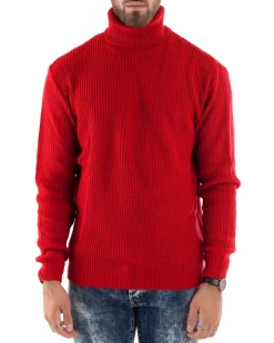 Maglioncino Uomo Collo Alto Maglia Inglese Dolcevita Basic Rosso M2599A