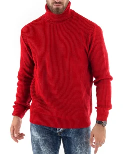 Maglioncino Uomo Collo Alto Maglia Inglese Dolcevita Basic Rosso M2599A