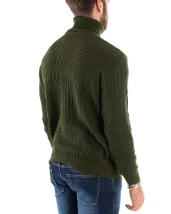 Maglioncino Uomo Collo Alto Maglia Inglese Dolcevita Basic Verde Militare M2355A