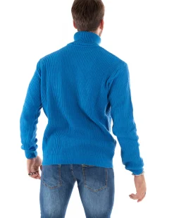 Maglioncino Uomo Collo Alto Maglia Inglese Dolcevita Basic Azzurro M2351A