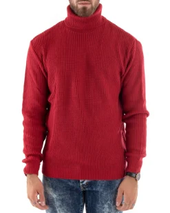 Maglioncino Uomo Collo Alto Maglia Inglese Dolcevita Basic Rosso M2350A
