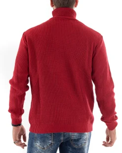 Maglioncino Uomo Collo Alto Maglia Inglese Dolcevita Basic Rosso M2350A