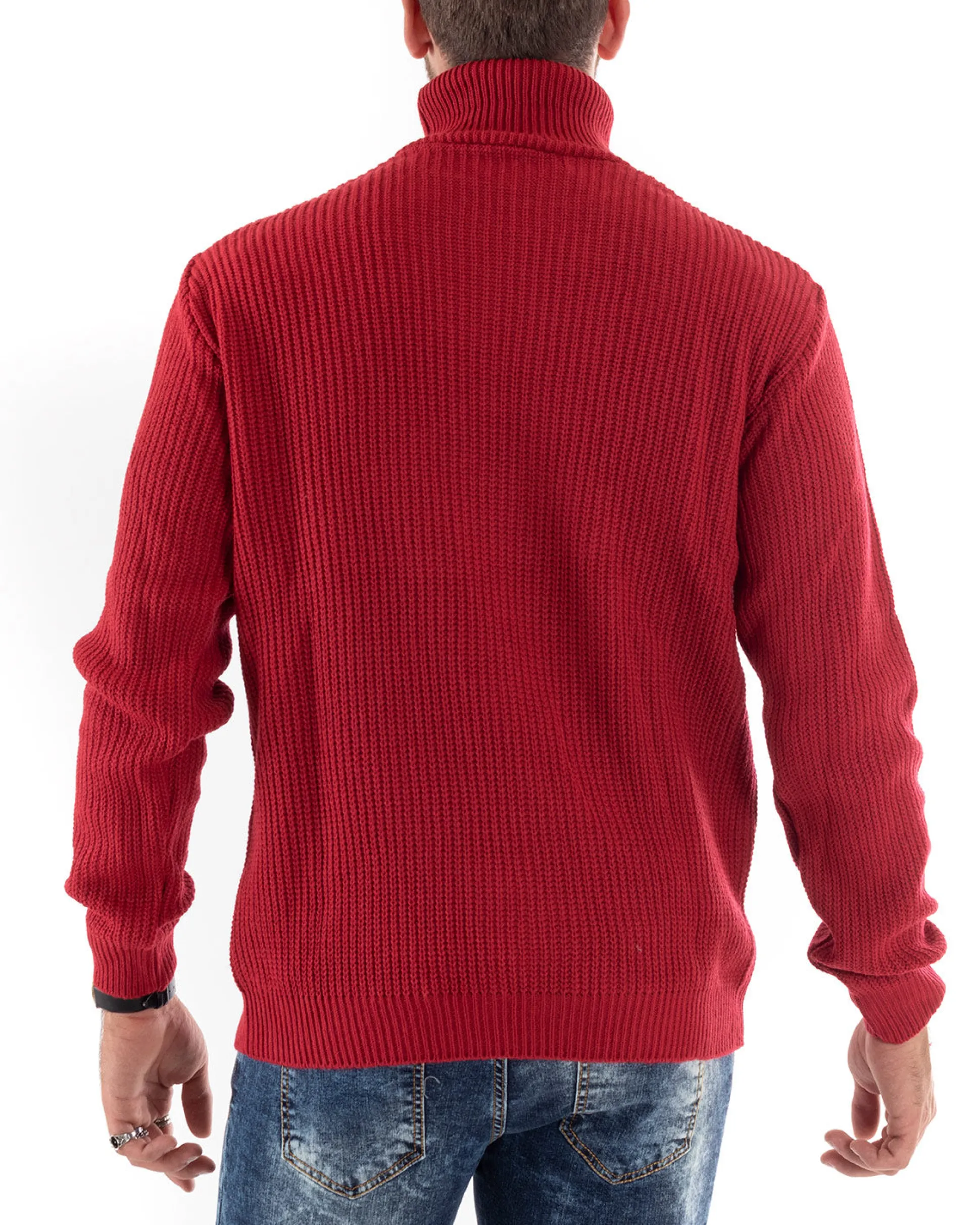 Maglioncino Uomo Collo Alto Maglia Inglese Dolcevita Basic Rosso M2350A