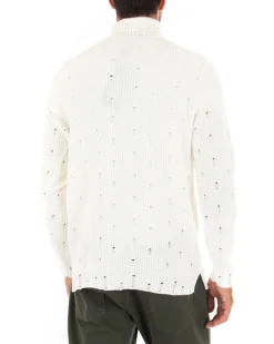 Maglioncino Uomo Collo Alto Tinta Unita Bianco Maglia Dolcevita Con Rotture GIOSAL-M2291A
