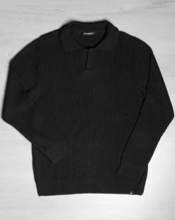 Maglioncino Uomo Con Colletto Maglia Inglese Scollo V Polo Derby Casual Basic Tinta Unita Nero GIOSAL-M2889A