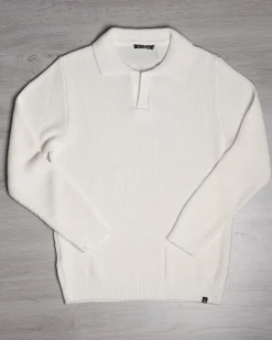 Maglioncino Uomo Con Colletto Maglia Inglese Scollo V Polo Derby Casual Basic Tinta Unita Panna GIOSAL-M2888A