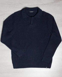 Maglioncino Uomo Con Colletto Maglia Inglese Scollo V Polo Derby Casual Basic Tinta Unita Blu GIOSAL-M2887A
