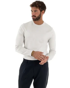 Maglioncino Uomo Girocollo Maglia Rasata Basic Bianco M2506A
