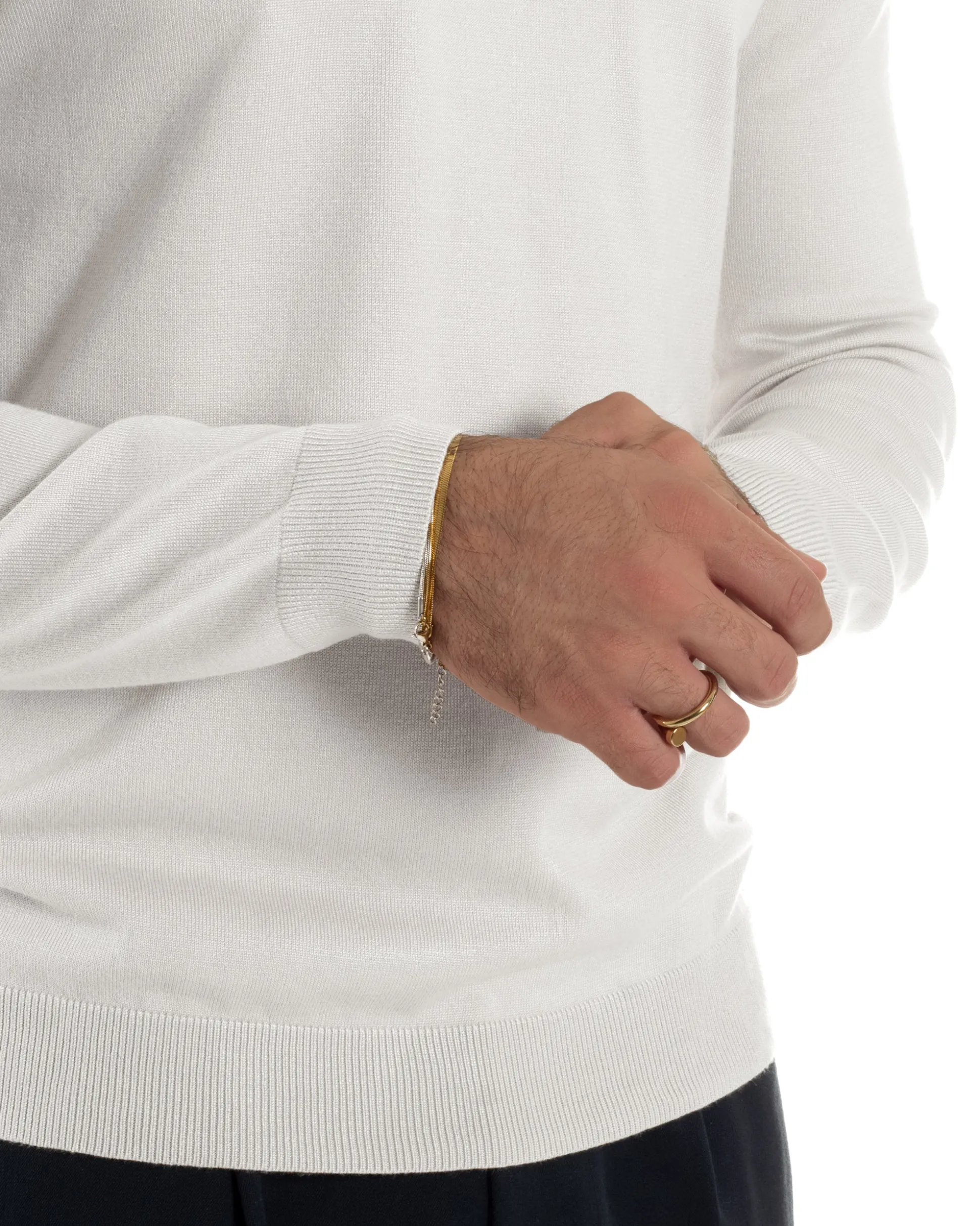 Maglioncino Uomo Girocollo Maglia Rasata Basic Bianco M2506A