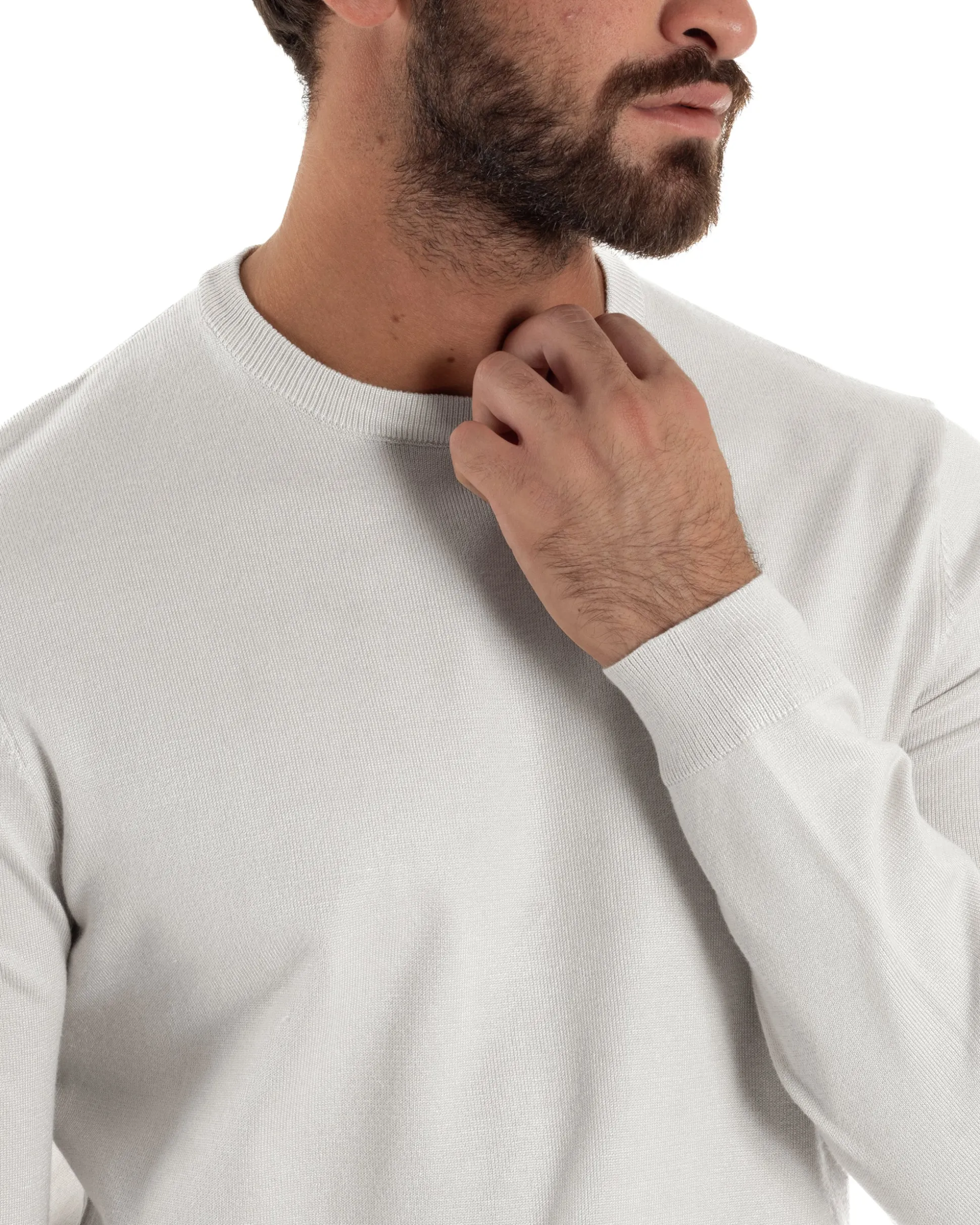 Maglioncino Uomo Girocollo Maglia Rasata Basic Bianco M2506A