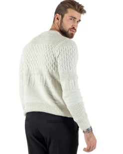 Maglioncino Uomo Girocollo Maglia Inglese Trecce Panna GIOSAL-M2785A