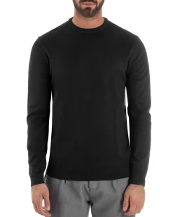 Maglioncino Uomo Girocollo Maglia Rasata Basic Nero M2508A