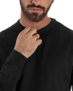 Maglioncino Uomo Girocollo Maglia Rasata Basic Nero M2508A