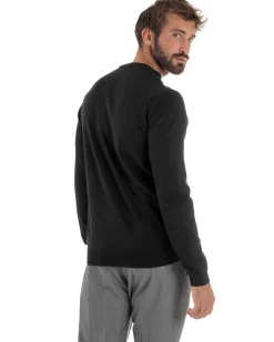 Maglioncino Uomo Girocollo Maglia Rasata Basic Nero M2508A