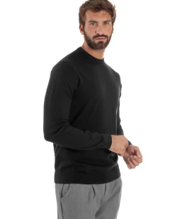 Maglioncino Uomo Girocollo Maglia Rasata Basic Nero M2508A