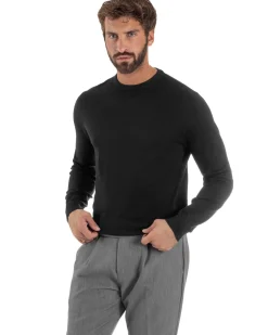Maglioncino Uomo Girocollo Maglia Rasata Basic Nero M2508A
