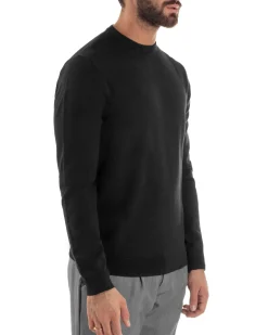 Maglioncino Uomo Girocollo Maglia Rasata Basic Nero M2508A