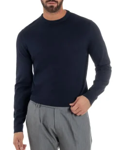 Maglioncino Uomo Girocollo Maglia Rasata Basic Blu M2509A