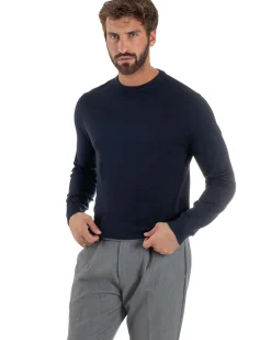 Maglioncino Uomo Girocollo Maglia Rasata Basic Blu M2509A