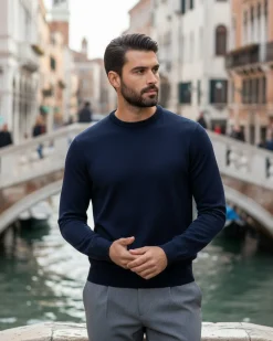 Maglioncino Uomo Girocollo Maglia Rasata Basic Blu M2509A