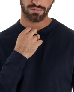 Maglioncino Uomo Girocollo Maglia Rasata Basic Blu M2509A