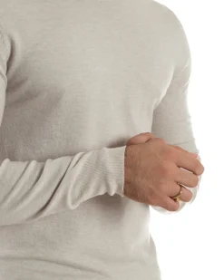 Maglioncino Uomo Girocollo Maglia Rasata Basic Beige Melangiato M2571A