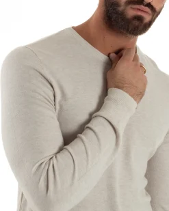 Maglioncino Uomo Girocollo Maglia Rasata Basic Beige Melangiato M2571A