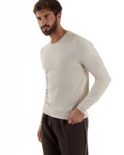 Maglioncino Uomo Girocollo Maglia Rasata Basic Beige Melangiato M2571A
