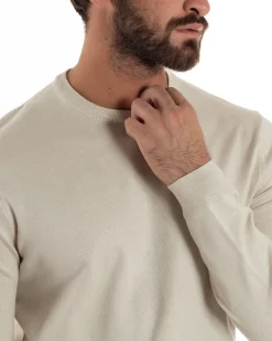 Maglioncino Uomo Girocollo Maglia Rasata Basic Beige M2512A