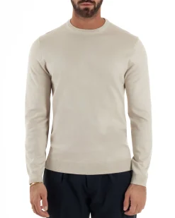 Maglioncino Uomo Girocollo Maglia Rasata Basic Beige M2512A