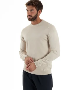 Maglioncino Uomo Girocollo Maglia Rasata Basic Beige M2512A