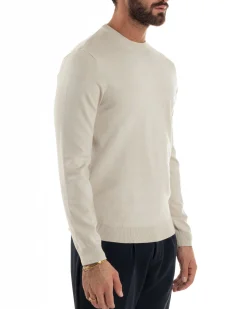Maglioncino Uomo Girocollo Maglia Rasata Basic Beige M2512A