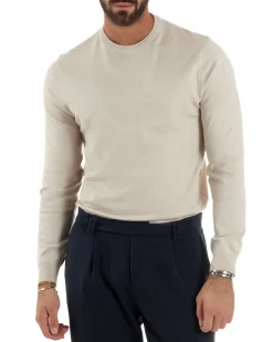 Maglioncino Uomo Girocollo Maglia Rasata Basic Beige M2512A