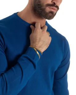 Maglioncino Uomo Girocollo Maglia Rasata Basic Blu Royal M2502A