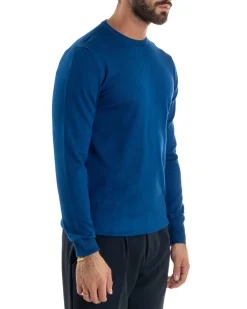Maglioncino Uomo Girocollo Maglia Rasata Basic Blu Royal M2502A