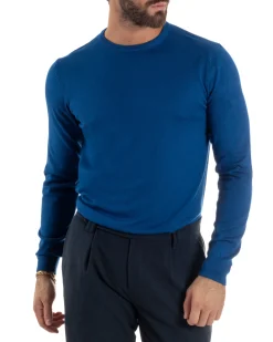 Maglioncino Uomo Girocollo Maglia Rasata Basic Blu Royal M2502A