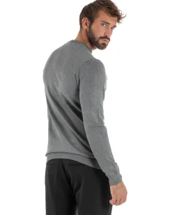 Maglioncino Uomo Girocollo Maglia Rasata Basic Grigio Chiaro M2507A
