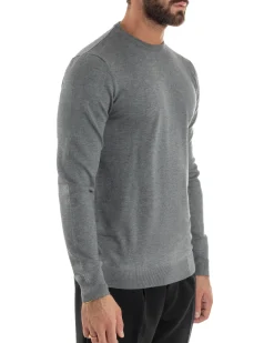 Maglioncino Uomo Girocollo Maglia Rasata Basic Grigio Chiaro M2507A