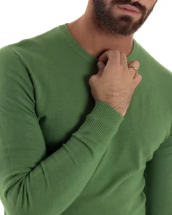 Maglioncino Uomo Girocollo Maglia Rasata Basic Verde Oliva M2495A