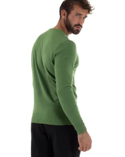 Maglioncino Uomo Girocollo Maglia Rasata Basic Verde Oliva M2495A