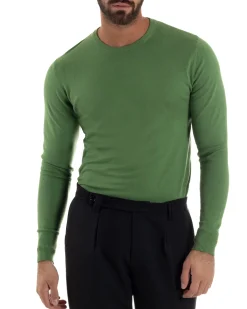 Maglioncino Uomo Girocollo Maglia Rasata Basic Verde Oliva M2495A
