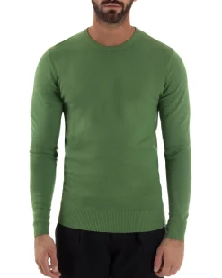 Maglioncino Uomo Girocollo Maglia Rasata Basic Verde Oliva M2495A