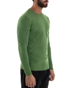 Maglioncino Uomo Girocollo Maglia Rasata Basic Verde Oliva M2495A