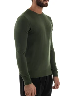 Maglioncino Uomo Girocollo Maglia Rasata Basic Verde Militare M2496A