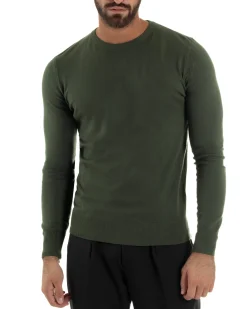 Maglioncino Uomo Girocollo Maglia Rasata Basic Verde Militare M2496A