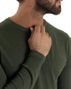 Maglioncino Uomo Girocollo Maglia Rasata Basic Verde Militare M2496A