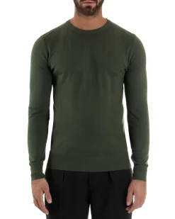 Maglioncino Uomo Girocollo Maglia Rasata Basic Verde Militare M2496A
