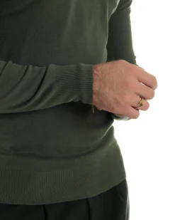 Maglioncino Uomo Girocollo Maglia Rasata Basic Verde Militare M2496A