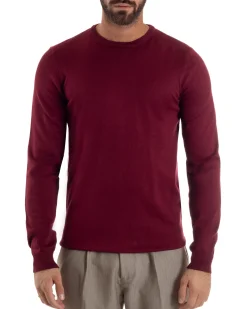 Maglioncino Uomo Girocollo Maglia Rasata Basic Prugna M2504A