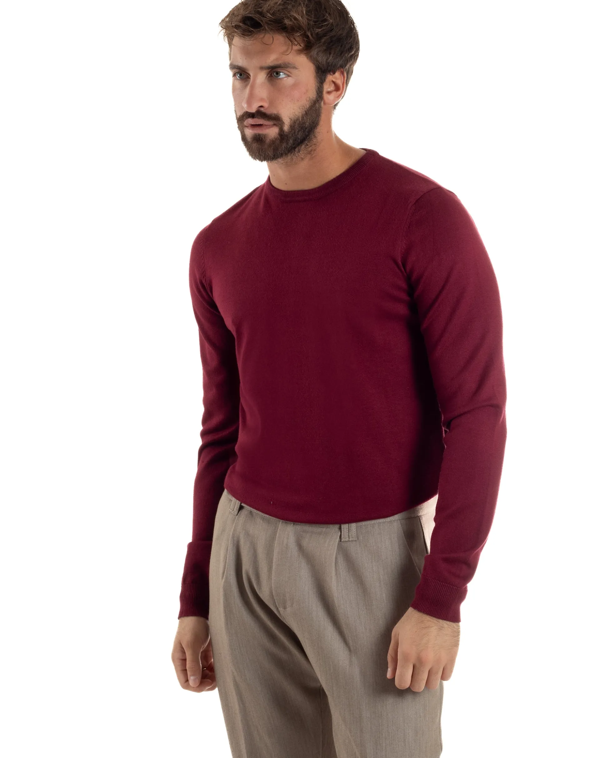Maglioncino Uomo Girocollo Maglia Rasata Basic Prugna M2504A